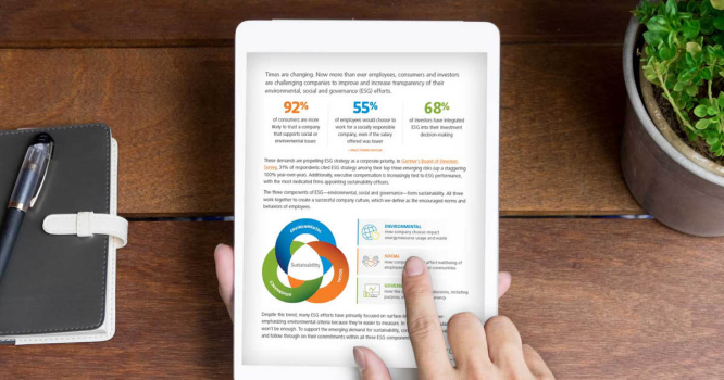 person reading esg white paper on tablet